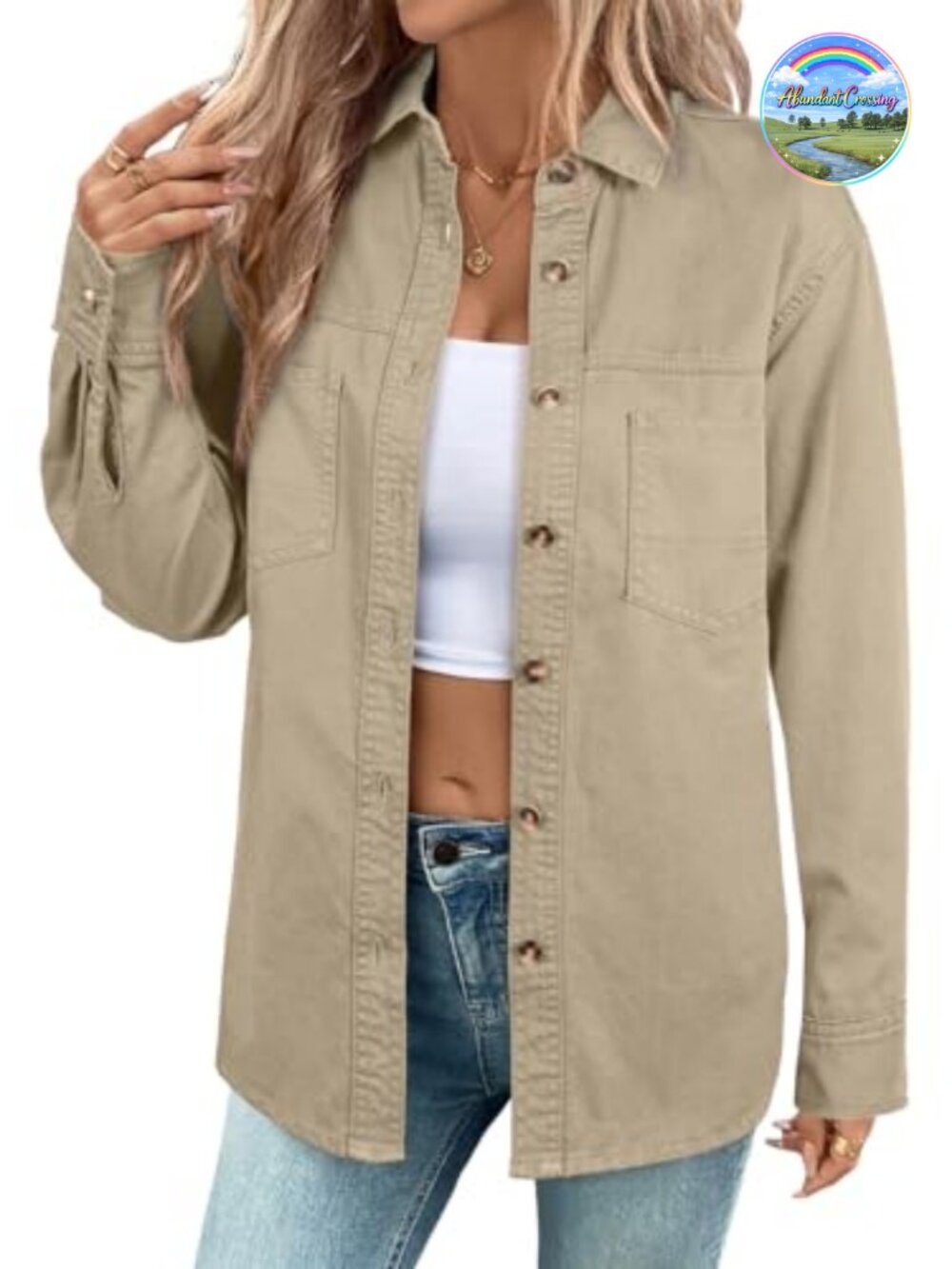 Oversized Denim Button Down Shirt Long Sleeve Cotton Blend Casual Women Top